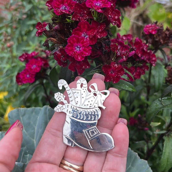 Vintage Sterling Silver Taxco Christmas Stocking or Boot Brooch